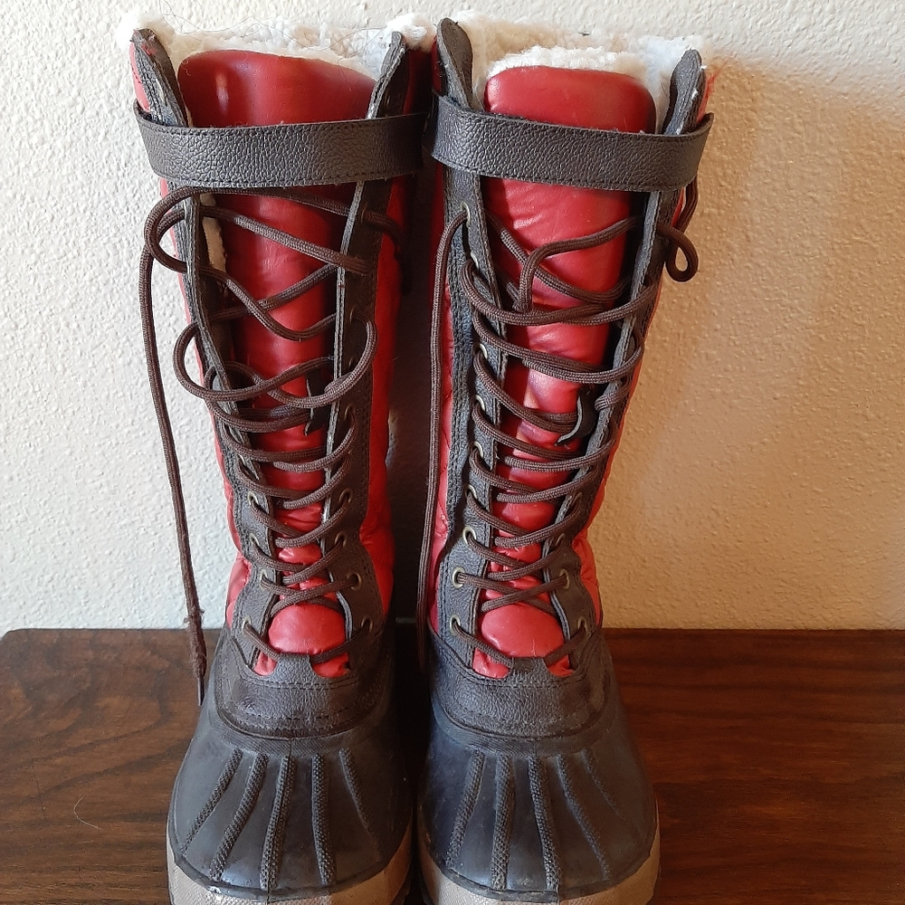 Red snow boots
